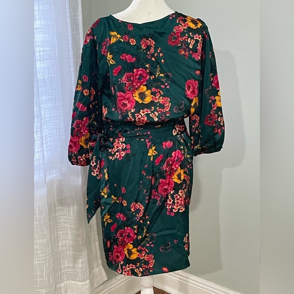 Tacera Green Floral Faux Wrap Midi Dress M - Picture 9 of 11